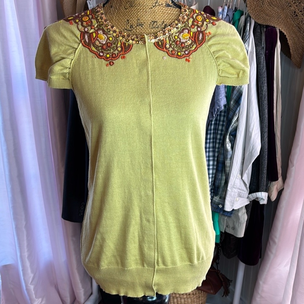 Rozae Nichols Cap Sleeve Cashmere Blend Embellished Sweater Sz L